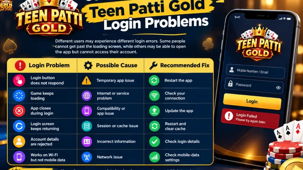 Common Teen Patti Gold Login Problems